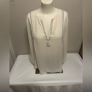 J. Crew Cream Blouse with Tassel Detail